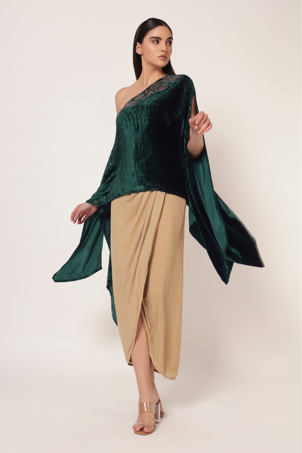 MARIELLE ONE OFF SHOULDER KAFTAN WITH DRAPE SKIRT Namrata Joshipura Online