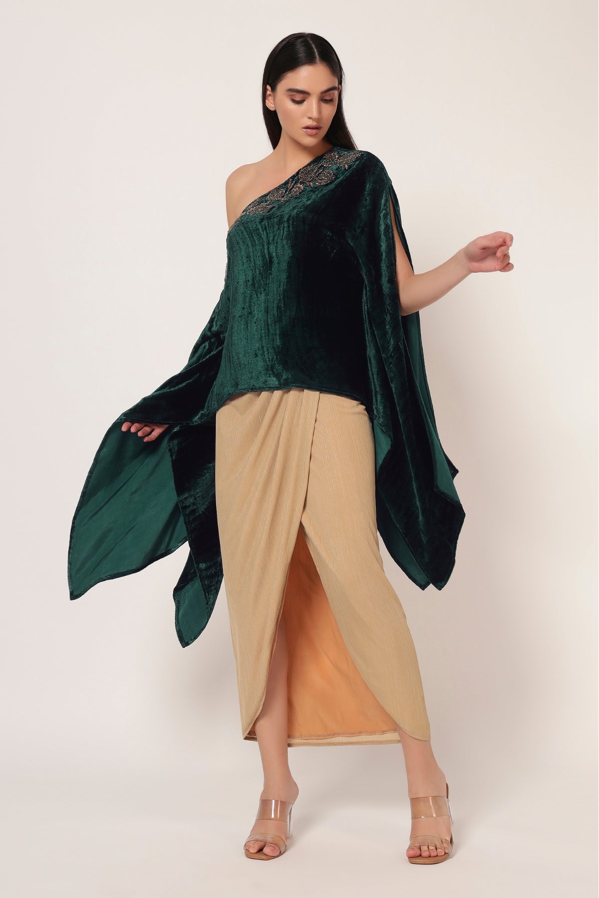 MARIELLE ONE OFF SHOULDER KAFTAN WITH DRAPE SKIRT Namrata Joshipura Online