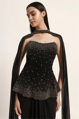 Silver Dust Peplum Top With Skirt And Cape