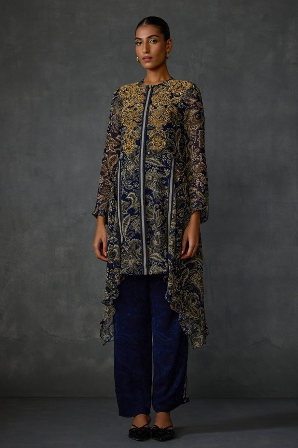 Myrrah Paisley Trapeze Asymetric Kurta Set With Dupatta