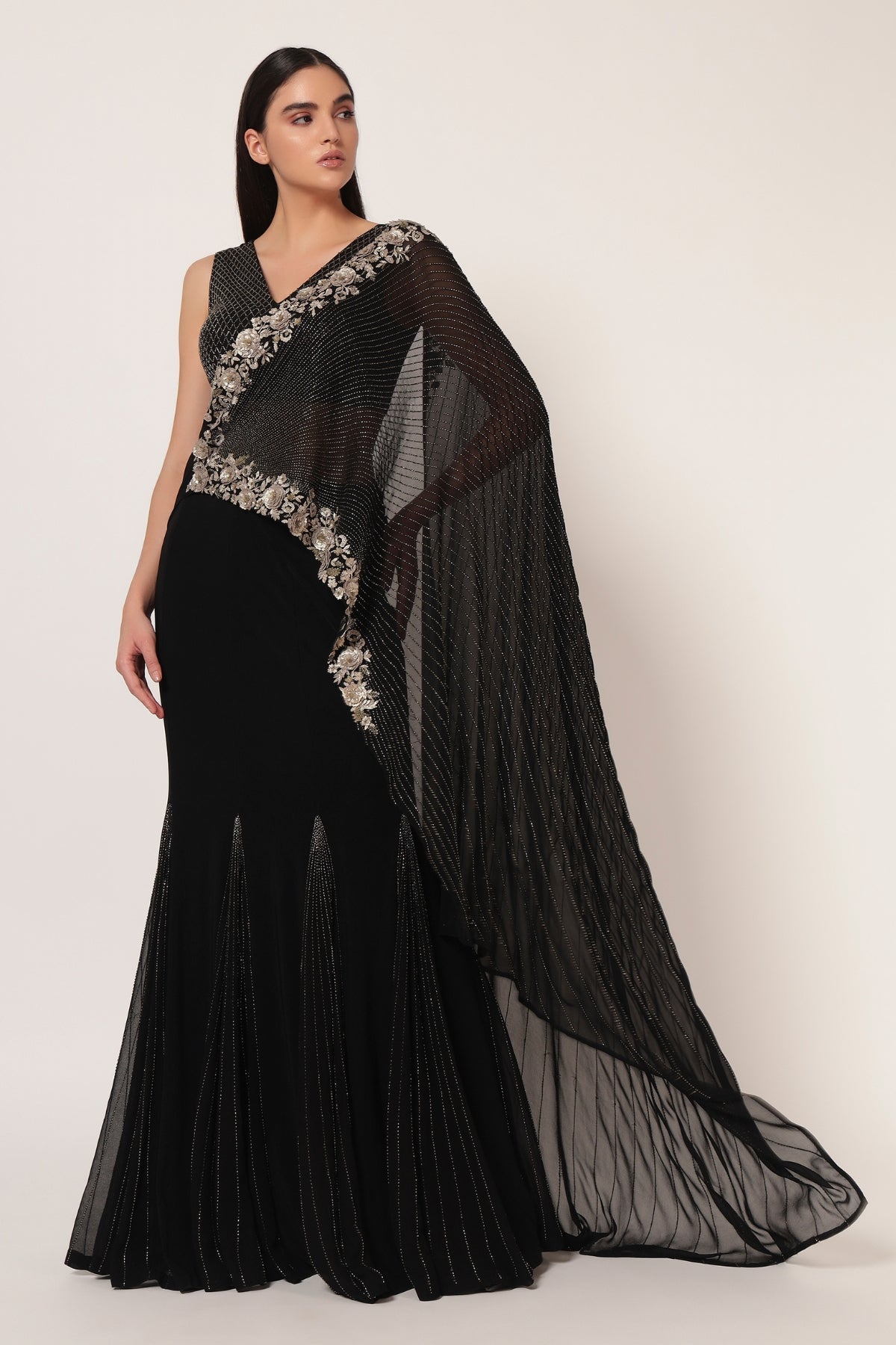 TIMELESS BLOOM GODET DRAPE SAREE Namrata Joshipura Online