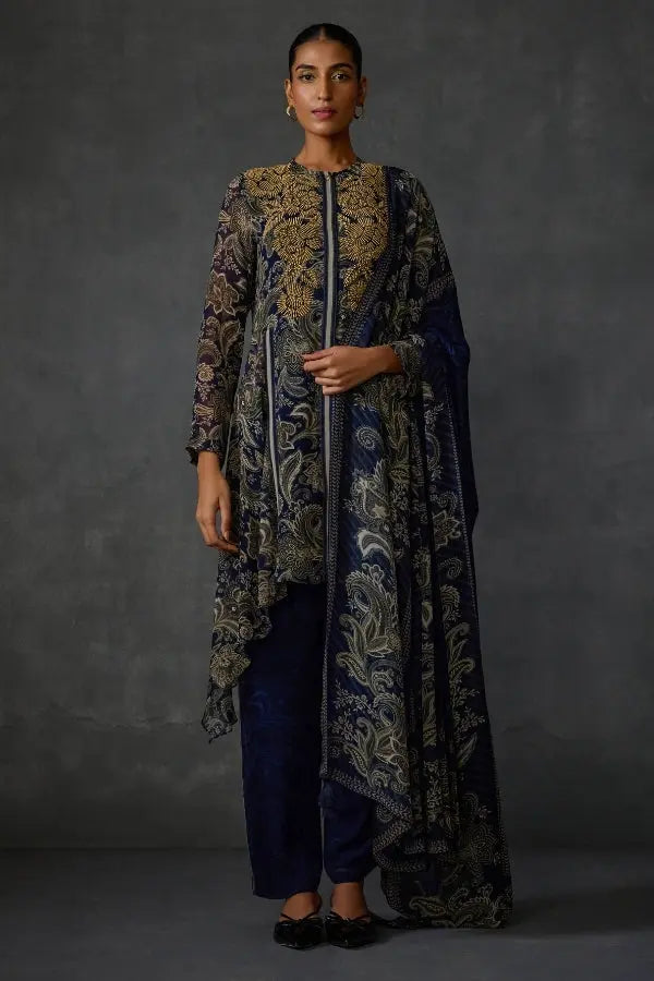 Myrrah Paisley Trapeze Asymetric Kurta Set With Dupatta Namrata Joshipura Online