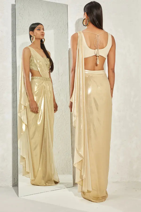 Metallic Foil Pleated Saree Namrata Joshipura