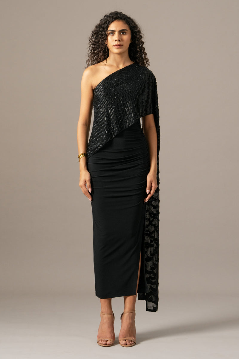 Grille One Shoulder Gown