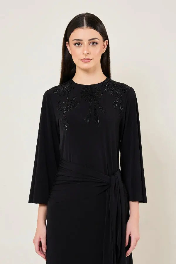 MIDNIGHT BLOOM WAIST TIE DRAPE DRESS Namrata Joshipura Online
