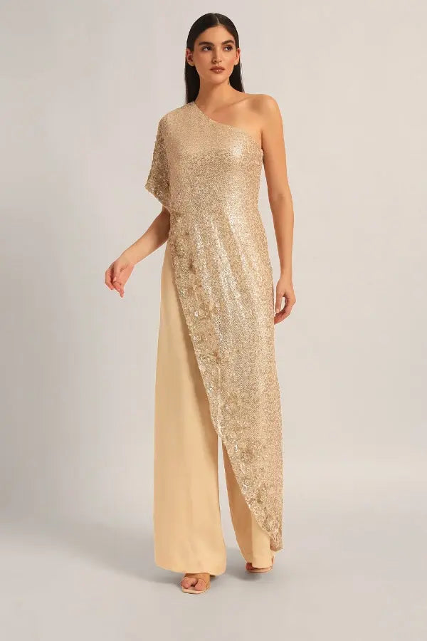 AMARA ONE SHOULDER MESH JUMPSUIT Namrata Joshipura Online