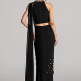 COSMIC DUST DRAPED SAREE WITH HALTER NECK BLOUSE