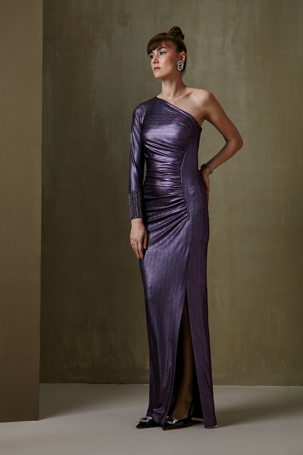 Chain Streak One Off Shoulder Gown
