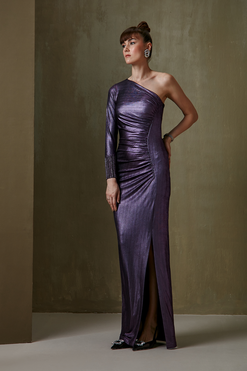 Chain Streak One Off Shoulder Gown