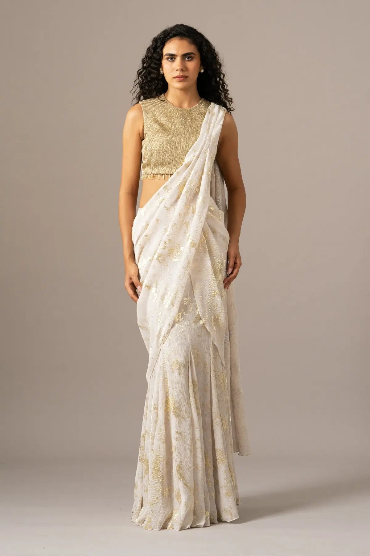 Chevron Dust Blouse With Mermaid Drape Saree Namrata Joshipura Online