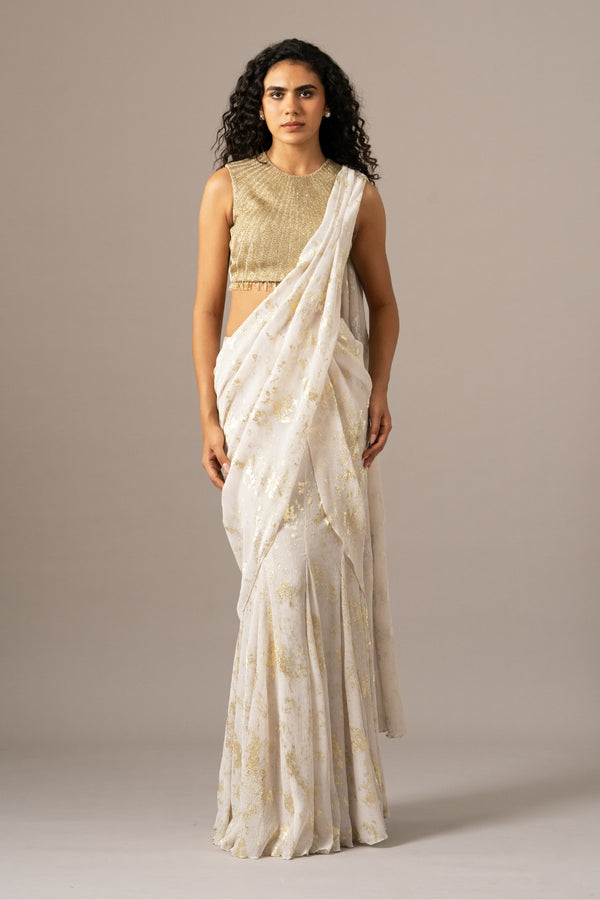 Chevron Dust Blouse With Mermaid Drape Saree