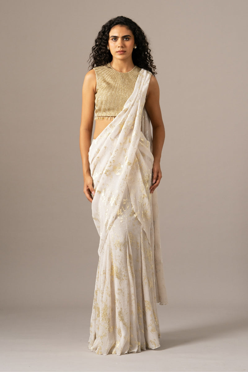 Chevron Dust Blouse With Mermaid Drape Saree
