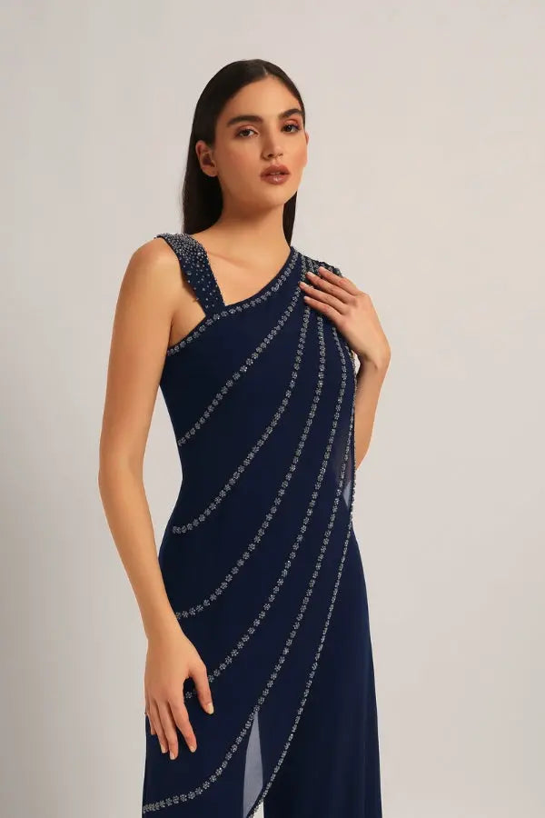 Silver Dust Front Drape Jumpsuit Namrata Joshipura Online