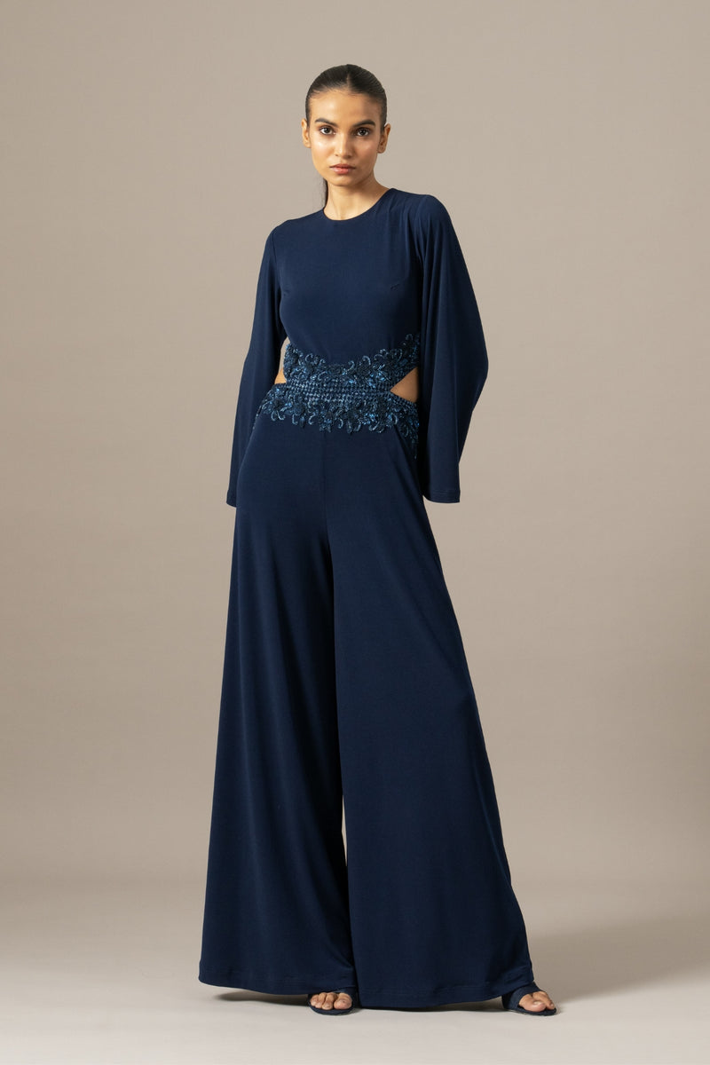 Baroque Waist Embroidered Side Cut Jumpsuit