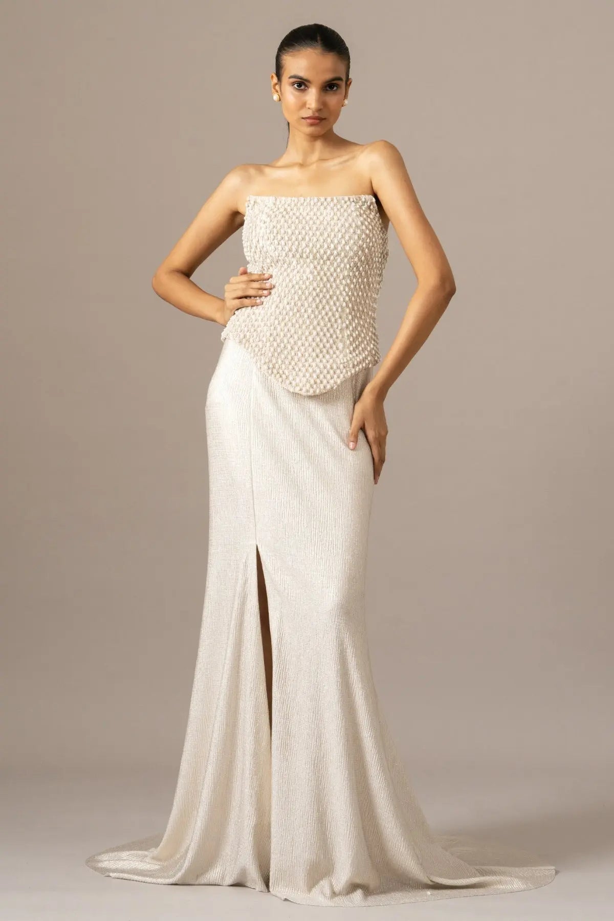 Pearl Drops Corset With Trail Skirt Set Namrata Joshipura Online