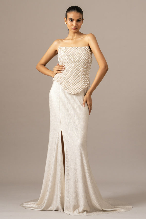 Pearl Drops Corset With Trail Skirt Set