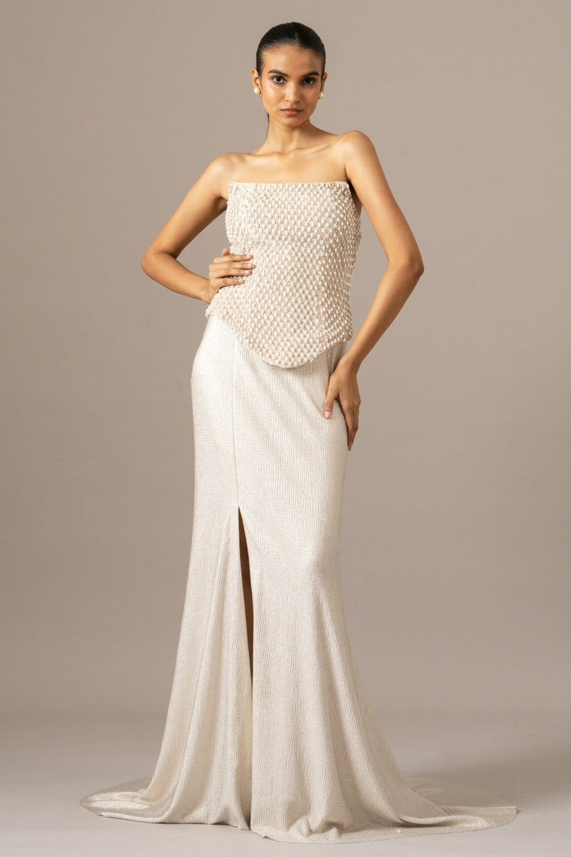 Pearl Drops Corset With Trail Skirt Set