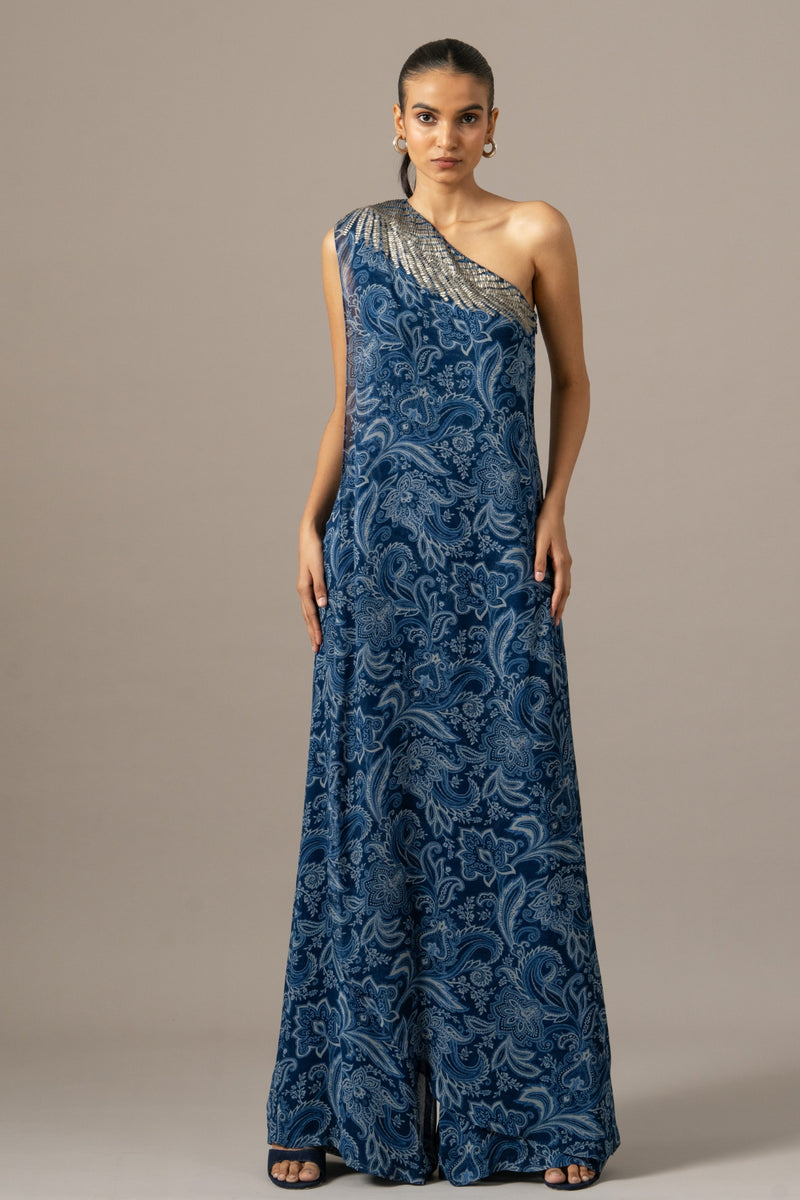 Paisley One Shoulder Fern Jumpsuit