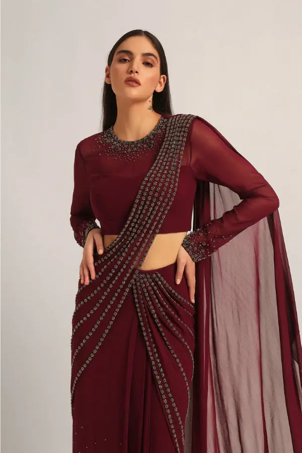 SILVER DUST EMBELISHED DRAPE SAREE Namrata Joshipura Online