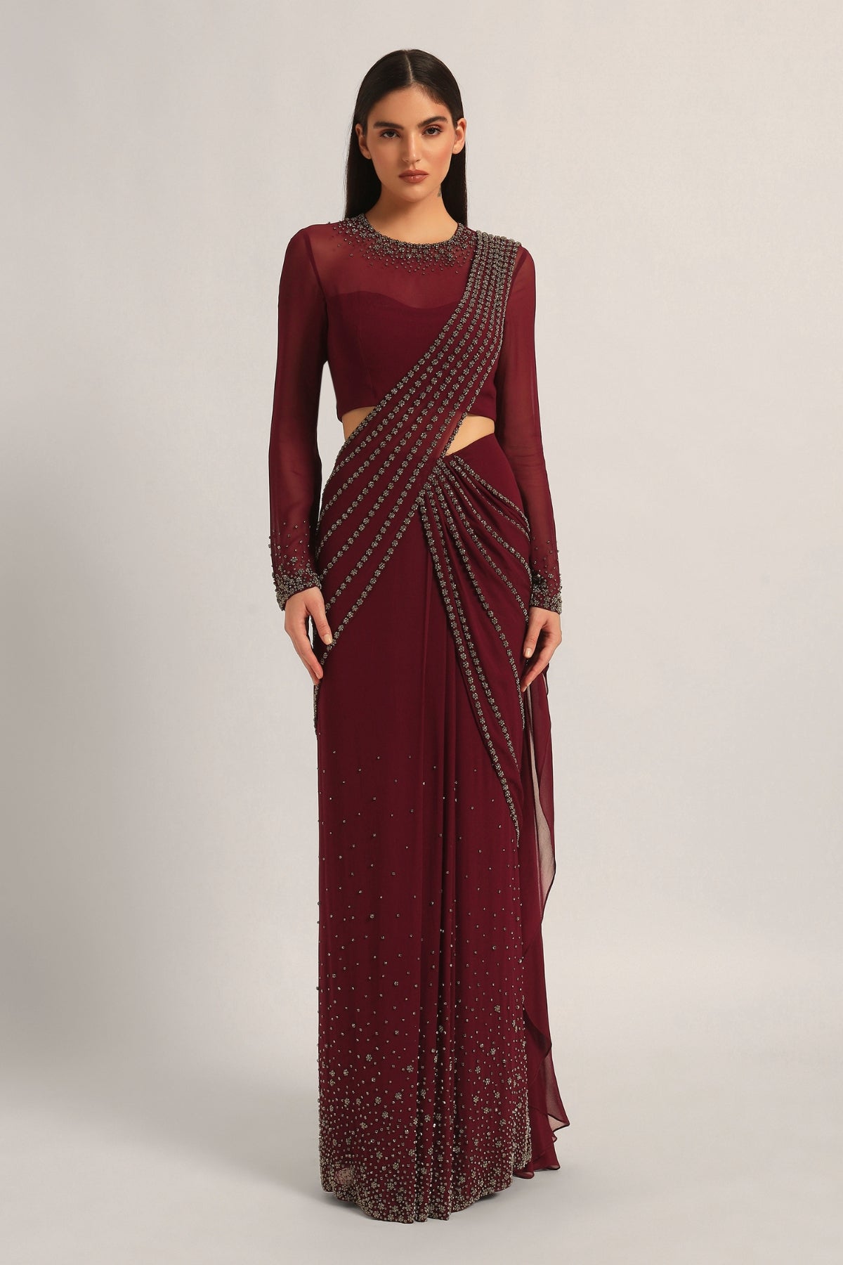 SILVER DUST EMBELISHED DRAPE SAREE Namrata Joshipura Online