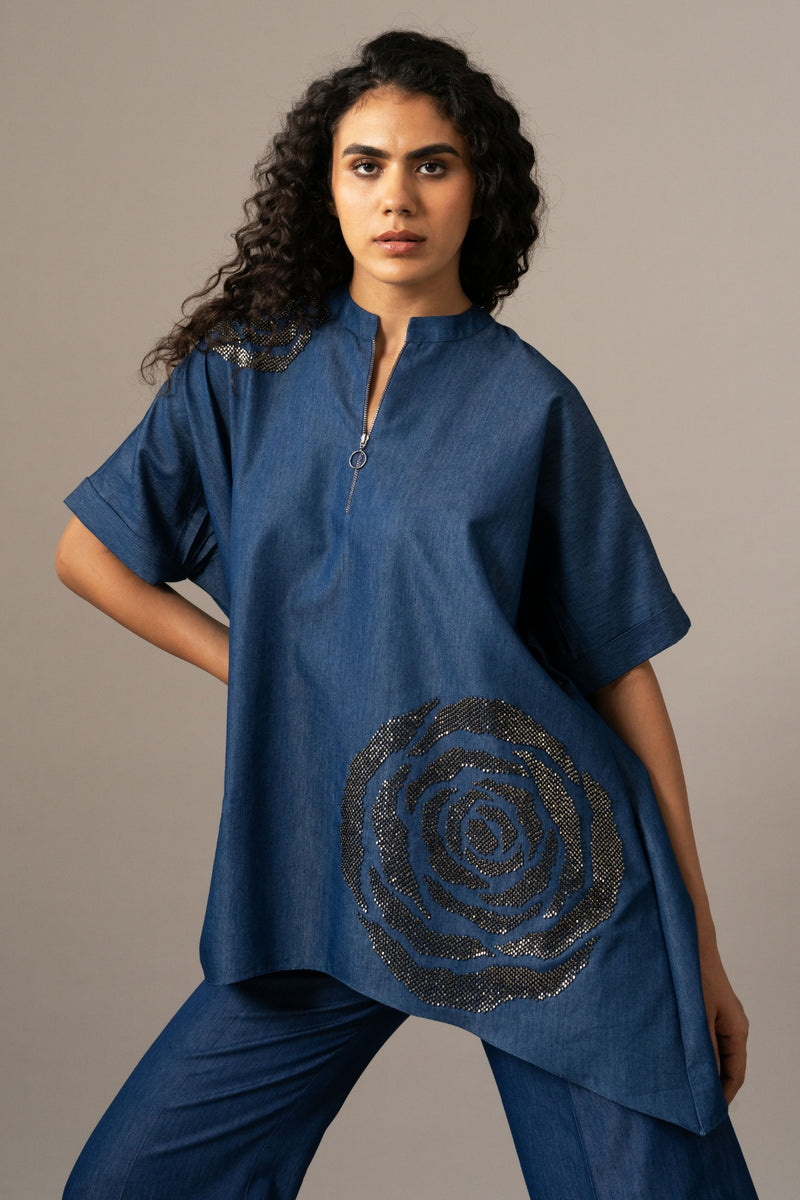 Rosette Zipper Handkerchief Tunic