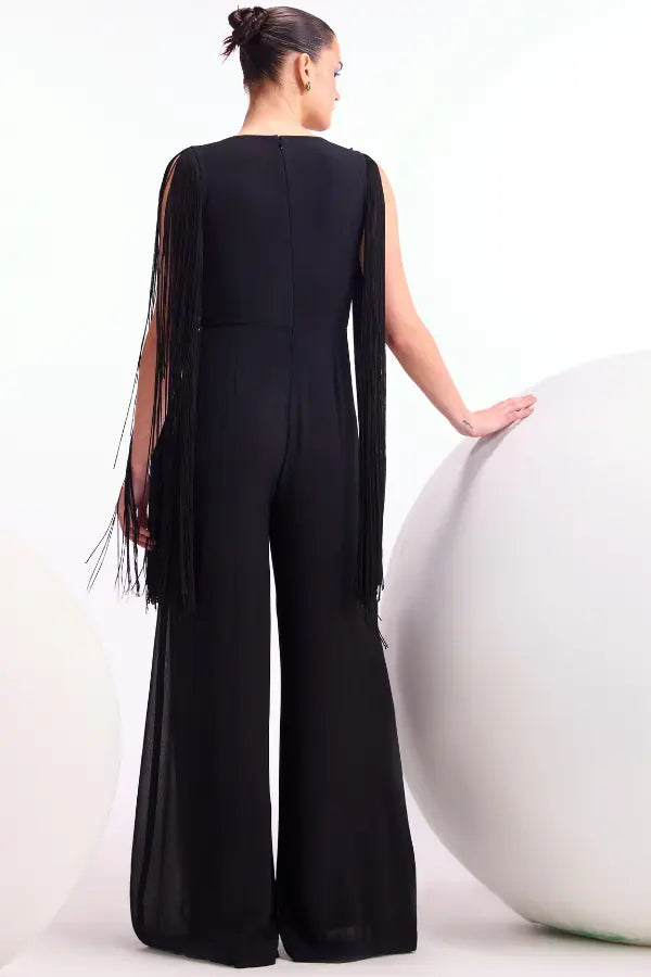 Crystal Drop Fringe Sleeves Jumpsuit Namrata Joshipura