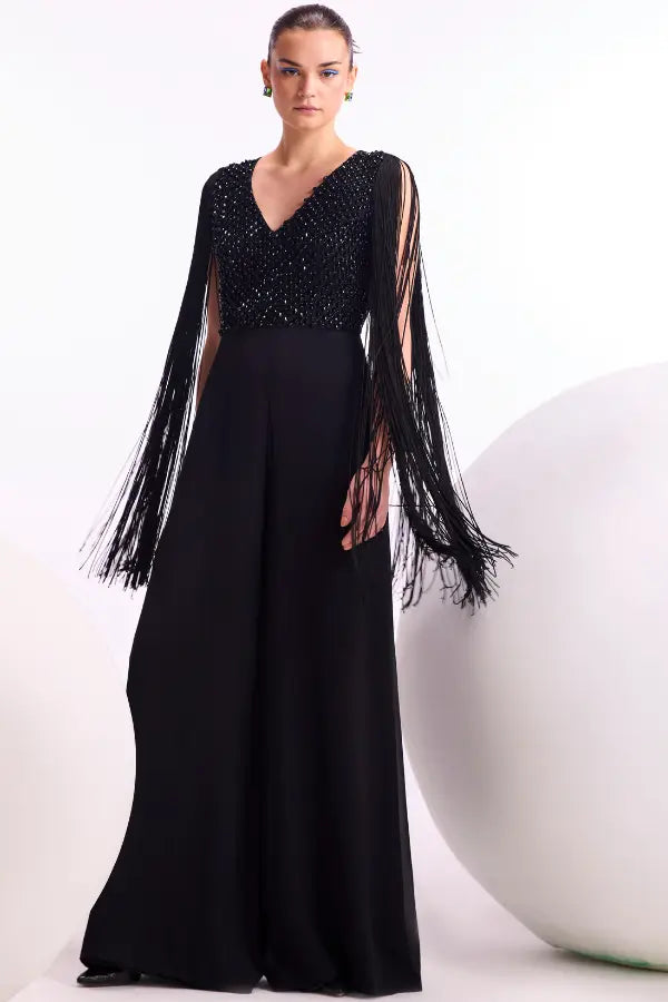 Crystal Drop Fringe Sleeves Jumpsuit Namrata Joshipura