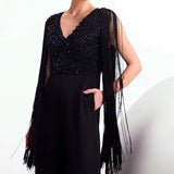 Crystal Drop Fringe Sleeves Jumpsuit Namrata Joshipura