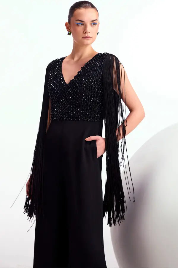 Crystal Drop Fringe Sleeves Jumpsuit Namrata Joshipura