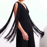 Crystal Drop Fringe Sleeves Jumpsuit Namrata Joshipura
