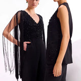 Crystal Drop Fringe Sleeves Jumpsuit Namrata Joshipura