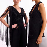 Crystal Drop Fringe Sleeves Jumpsuit Namrata Joshipura