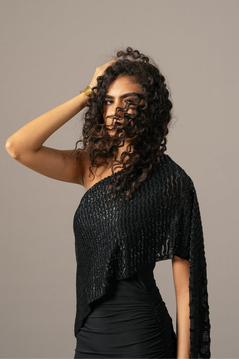 Grille One Shoulder Gown