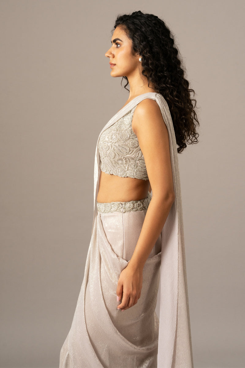 Iris Crusted Blouse With Mermaid Drape Saree