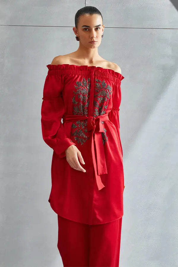 River Leaf Off Shoulder Co-ord Set Namrata Joshipura