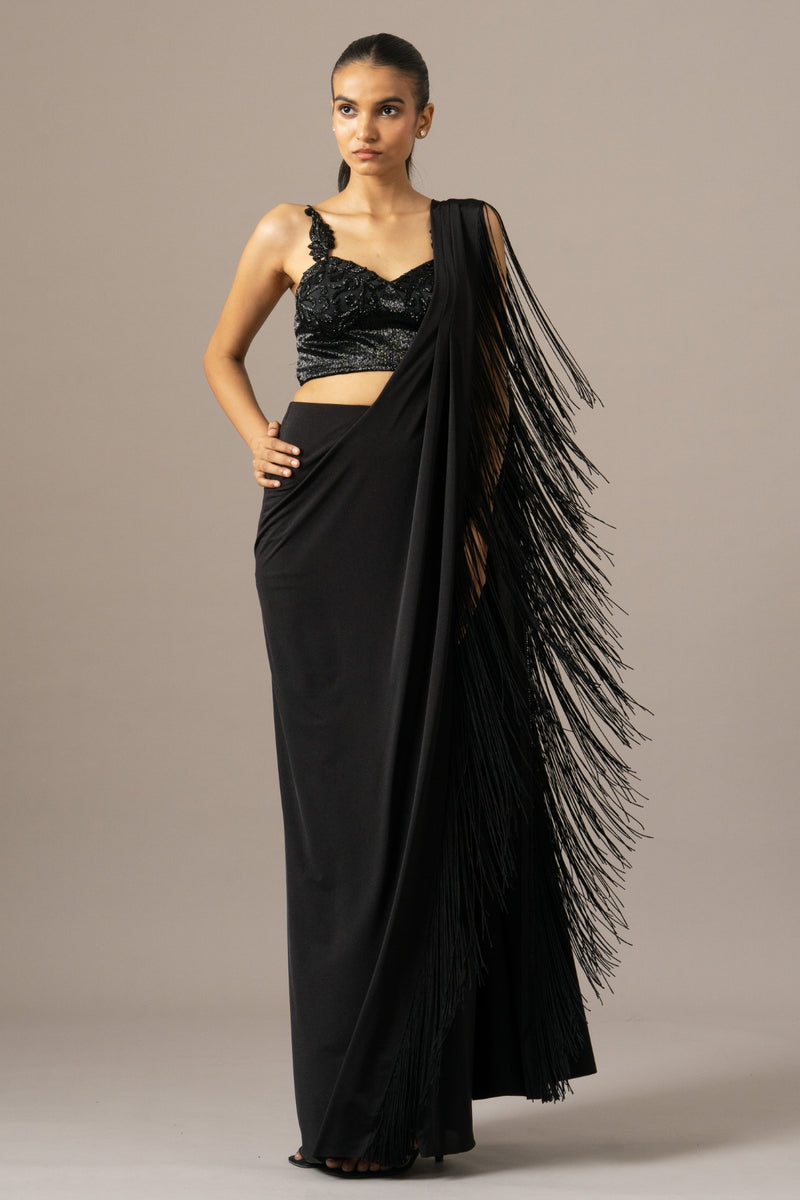 Dazzle Fringes Saree With Embroidered Blouse