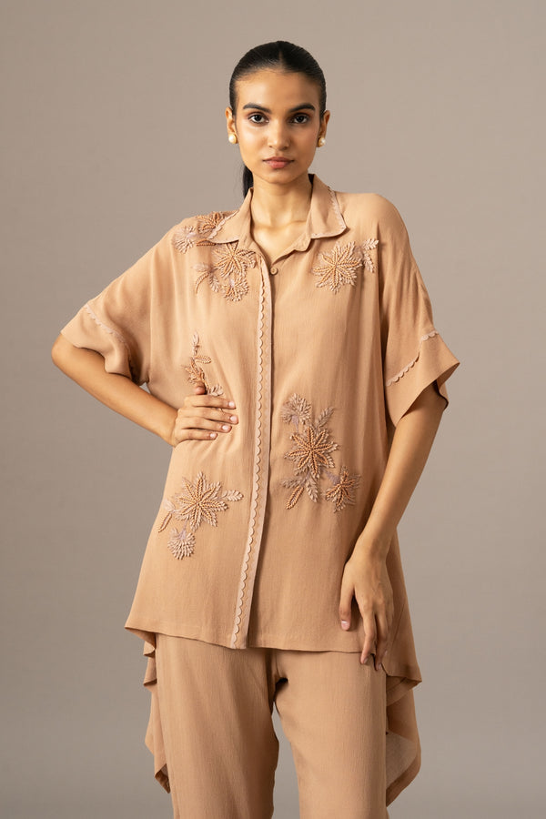 Palm Leaf Front Open Handkerchief Tunic