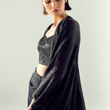 SUN-RAY CORSET WITH DRAPED SKIRT AND CAPE JACKET