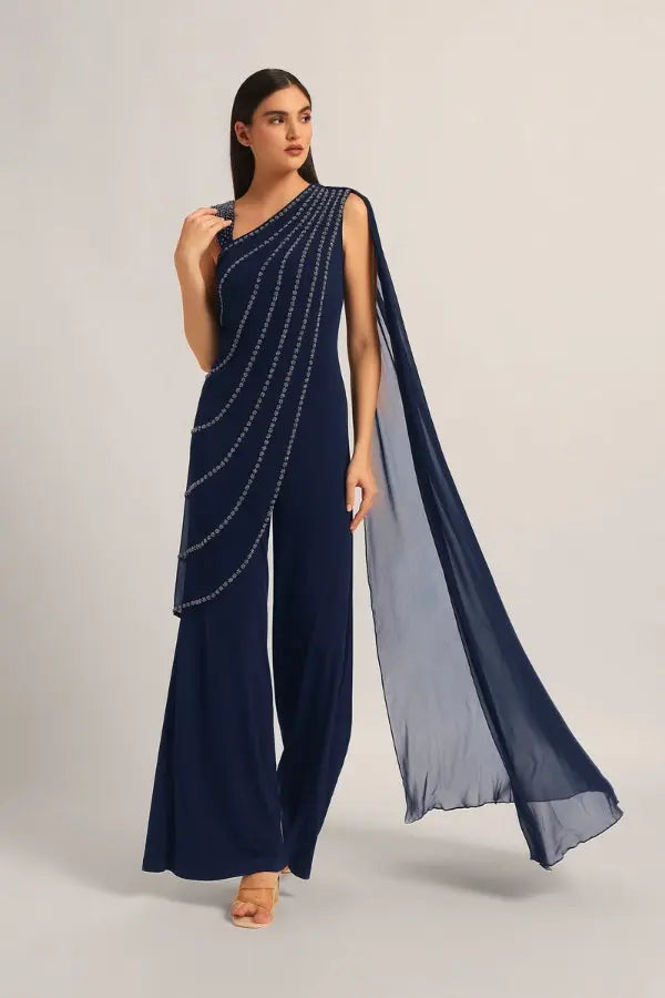 Silver Dust Front Drape Jumpsuit Namrata Joshipura Online