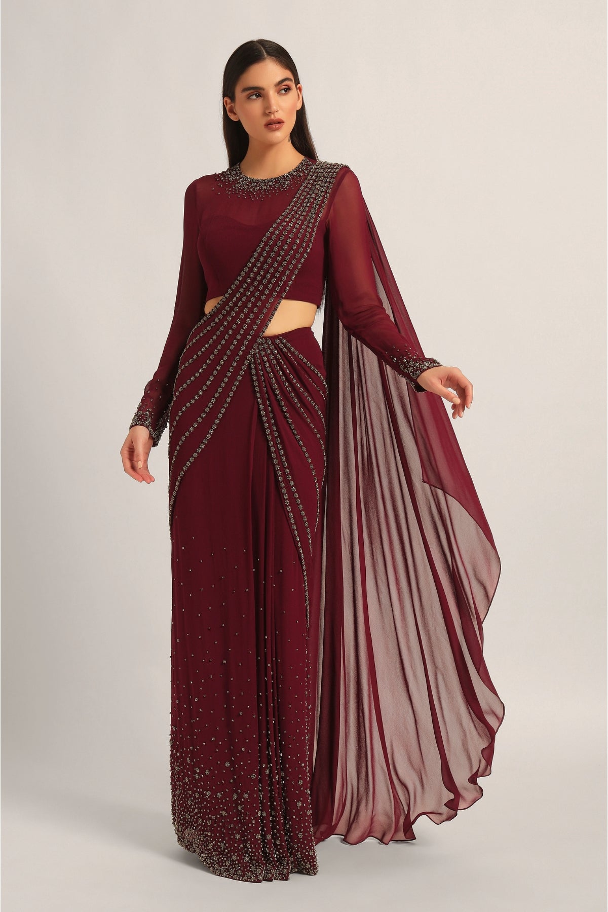 SILVER DUST EMBELISHED DRAPE SAREE Namrata Joshipura Online