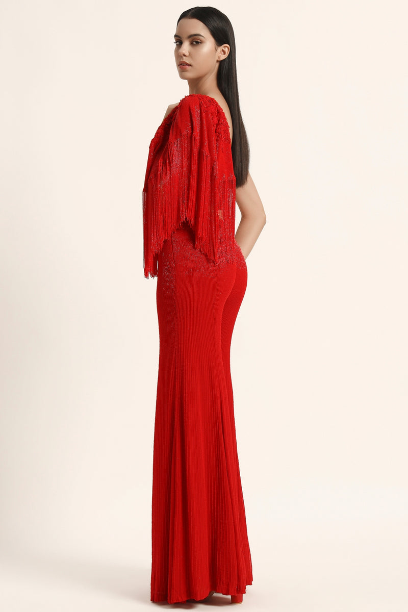 Rosette Fringes Cape With Bustier And Sharara