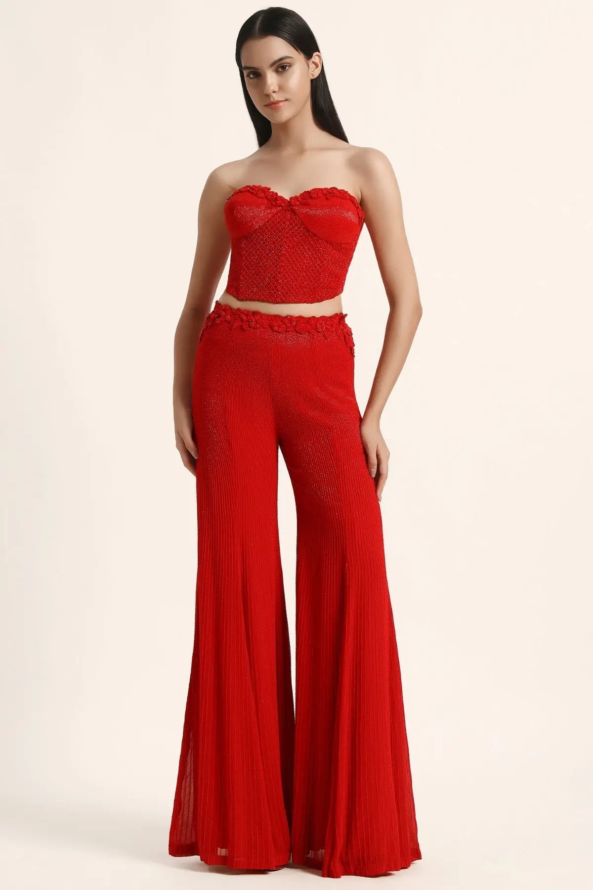 Rosette Fringes Cape With Bustier And Sharara Namrata Joshipura Online