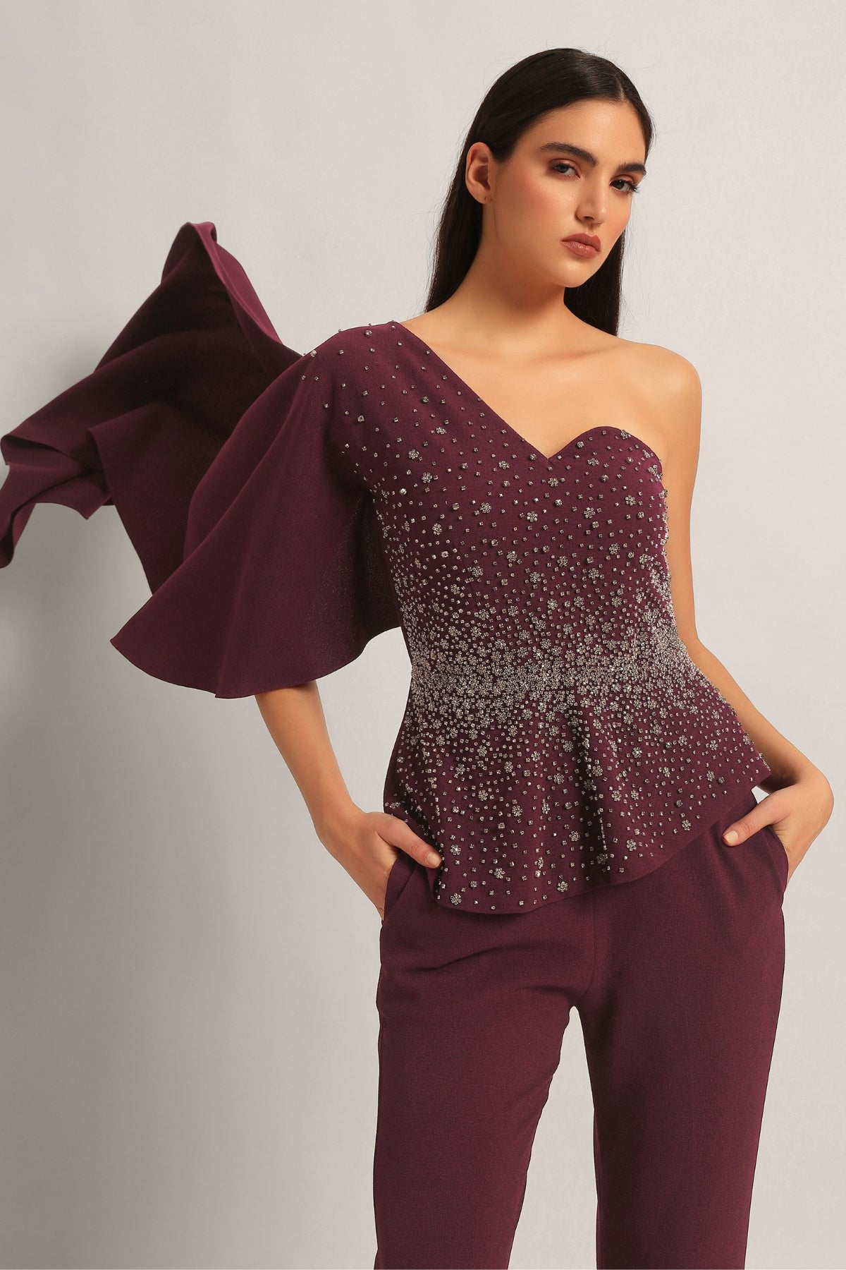 SILVER DUST PEPLUM TOP WITH SHARARA Namrata Joshipura Online