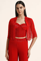 Rosette Fringes Cape With Bustier And Sharara