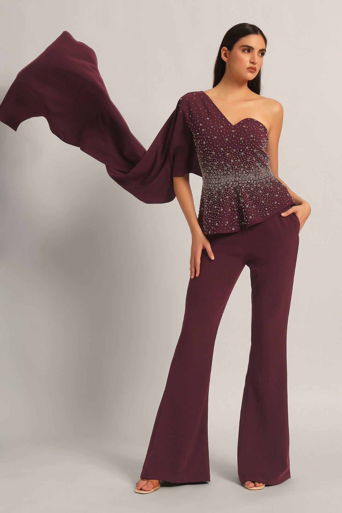 SILVER DUST PEPLUM TOP WITH SHARARA Namrata Joshipura Online