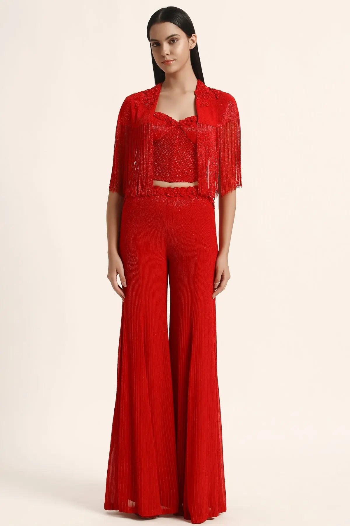 Rosette Fringes Cape With Bustier And Sharara Namrata Joshipura Online