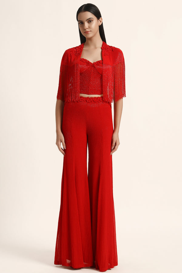 Rosette Fringes Cape With Bustier And Sharara