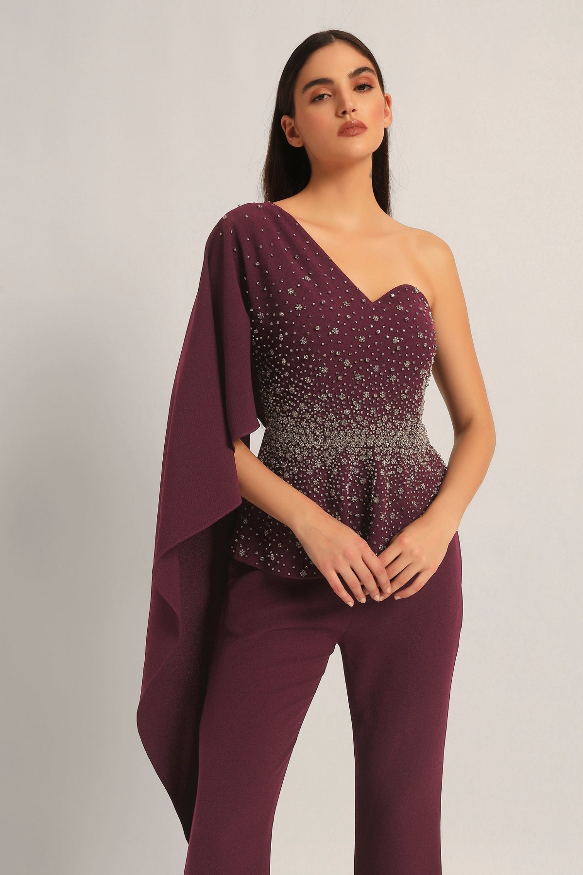 SILVER DUST PEPLUM TOP WITH SHARARA Namrata Joshipura Online