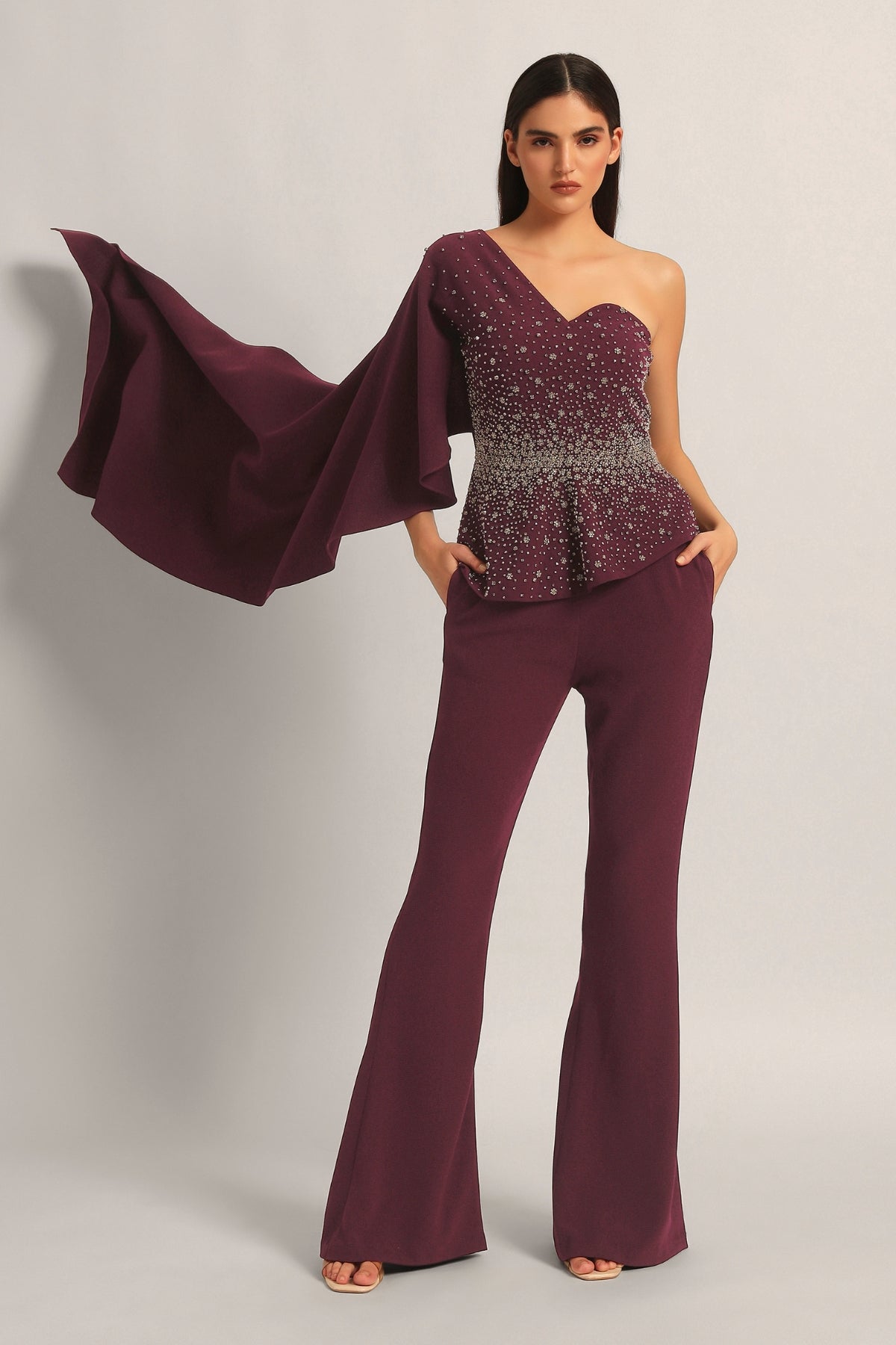 SILVER DUST PEPLUM TOP WITH SHARARA Namrata Joshipura Online