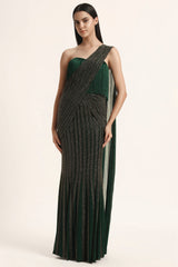 Track Line Embroidered Saree With Fringe Blouse